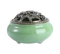 Bruciatore per Incenso Ceramico Antico, Verde, con Base Stabile | Incenso a Cono e Bastoncini, Design Tradizionale a Tre Gambe, Include Supporto in Lega