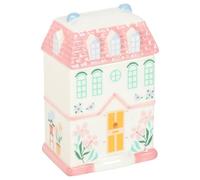 Bruciatore per olio e cera a forma di casa pastello, design a casa a schiera, bruciatore di fragranze e ornamento decorativo per la casa, in ceramica rosa