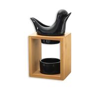 Bruciatore profumo Birdy nero - Bruciatore fondente cera profumata - Diffusore olio essenziale e profumo casa - Portacandele aromaterapia porta candela in legno e ceramica decorativa - Altezza: 13 cm
