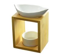 Bruciatore profumo fogliame - Bruciatore fondente cera profumata - Diffusore olio essenziale e profumo casa - Portacandele aromaterapia porta candela in legno e ceramica decorativa - Altezza: 13 cm -