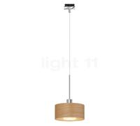 Bruck Cantara Legno Lampada a sospensione LED per Duolare Binario, cromo lucido/paralume rovere luminoso - 20 cm
