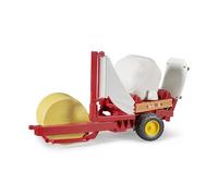 bruder 02122 - Fasciatore di balle con balla rotonda ocra e bianca, rotopressa, pressa, rimorchio del trattore