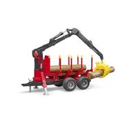 bruder 02252 - Rimorchio da trasporto con gru di carico e accessori | Include 4 tronchi e pinza per legname, per silvicoltura e lavori forestali, rimorchio per legname, 1:16