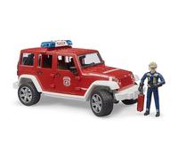 Bruder 02528 - Jeep Wrangler Unlimited Rubicon Veicolo dei Vigili del Fuoco | Con pompiere, modulo luci e suoni, veicolo di emergenza, autopompa, scala 1:16