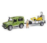 bruder 02593 - Land Rover Defender Station Wagon con rimorchio monoasse, microescavatore JCB 8010 CTS, operaio edile