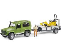 bruder 02593 - Land Rover Defender Station Wagon con rimorchio monoasse, microescavatore JCB 8010 CTS, operaio edile