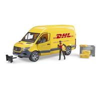bruder 02671 - MB Sprinter DHL con figurina dell’Autista | Cassa a gabbia con pacchi da spedizione, veicolo per le consegne, figurina, bworld, servizio pacchi, 1:16