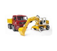 bruder 02751 - Autocarro ribaltabile MAN TGA con escavatore a pala Liebherr, cantiere, veicolo da costruzione, trasportatore