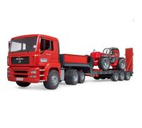 Bruder Camion MAN TGA Con Rimorchio a Pianale Ribassato e Caricatore Telescopico Manitou - 1 pz.