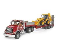 bruder 02813 - Autocarro MACK Granite con caricatore basso e terna JCB 4CX, trasportatore, veicolo da costruzione