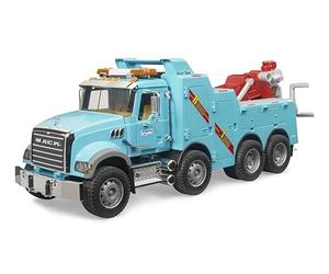 bruder 02831 - MACK Granite camion di soccorso e traino | Con modulo luci e suoni per interventi, braccio della gru regolabile in altezza, carro attrezzi, giocattolo, 1:16