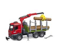 bruder 03669 - MB Arocs camion per il trasporto di legname | Include gru di carico e pinza, 3 tronchi, trattore forestale, rimorchio, per la silvicoltura, dai 4 anni in su, scala 1:16