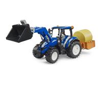 Bruder 2187 Trattore New Holland T5.120 Con Benna E Balla Fieno Colore Blu