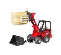 bruder 02192 - Pala agricola Schäffer 2630 con benna frontale, pinza per balle e balle rotonde, 1:16, agricoltura, azienda agricola, pala gommata