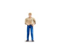 bruder 60006 - uomo bworld con pelle chiara e pantaloni blu, figura giocattolo, contadino, agricoltore