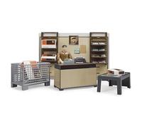 bruder 62250 - negozio di pacchi UPS bworld con bancone, registratore di cassa, bilancia per pacchi, cassetta a gabbia, pacchi, personale e scaffale a muro