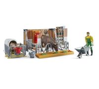 bruder 62611 - bworld Stalla per mucche e vitelli con accessori | Con mucca, vitello, personaggio bworld, accessori, per fattoria, agricoltura, giocattoli per bambini dai 4 anni in su, 1:16