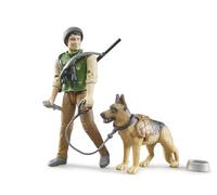 bruder 62660 - bworld forestale con cane da pastore, fucile, binocolo, coltello da caccia, figura giocattolo, cane