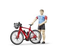 bruder 63110 - bicicletta da corsa bworld con ciclista e casco, figura giocattolo, bicicletta