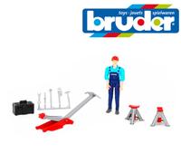 Bruder Giocattoli 62100 Gioco Figura Meccanico + Garage Accessori Jack Supporti