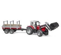 Bruder Massey Ferguson+ Frontlader Holztransporthänger Traktor-Modell 02046