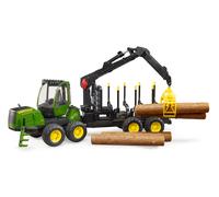 Bruder Trattore John Deere 1210E per terreni accidentati con 4 tronchi d'albero e pinza per legno