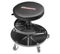 Brüder Mannesmann M00355 - Sgabello da officina, regolabile in altezza, con ripiano per attrezzi e seduta imbottita, per officina, garage e montaggio