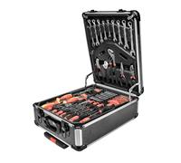 Brüder Mannesmann M29098 - Valigetta degli attrezzi portatile con set di chiavi a bussola, pinze, cacciaviti, pistola per colla a caldo, martello, livella e punte