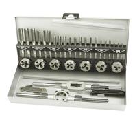 Brüder Mannesmann set maschi e filiere 32 pz, M3-M12, cassetta | M53250-B | Filettature interne ed esterne secondo ISO, maschi a 3 gradini, con girafiliere, portafiliera e calibro per filetti