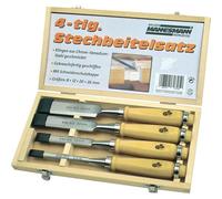Brüder Mannesmann set scalpelli per legno 4 pz, 8-26 mm, cassetta | M66104 | Lame in acciaio al cromo-vanadio, impugnature ergonomiche in legno, affilate e pronte all'uso, con cappuccio di protezione