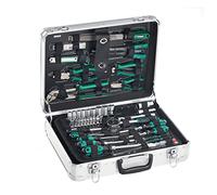 Brüder Mannesmann Valigetta utensili alluminio 108 pz, acciaio CV | M29075 | 3 livelli con set di chiavi a bussola, pinze e inserti da 30 pezzi, cercafase e lima da officina, per auto e moto