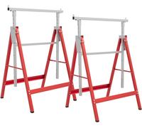 Brugel Set 2 Cavalletti da Lavoro Telescopici 80-130 cm Pieghevoli in Acciaio Q195 68x58x80 cm colore Rosso/Argento - F963RD