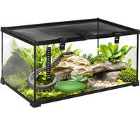Brugel Terrario per Rettili Rialzato con Serratura e Termometro in Vetro e Rete Metallica 50x30x25 cm colore Nero - R450V01