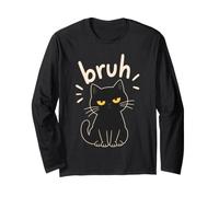 Bruh Black Cat Funny Black Kitty Sarcastico Pet Kitten Meme Maglia a Manica