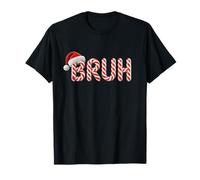 Bruh Camicia di Natale Candy Cane Testo Cappello di Babbo Natale Divertente Vacanza Maglietta