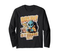 Bruh, è ancora estate? Divertente spazio Alien Gamer Ramen Maglia a Manica