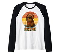 Bruh Funny Capybara Cuffie Cute Animal Retro Tramonto Bambini Maglia con Maniche Raglan