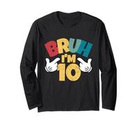 Bruh Im 10 10th Birthday Boy Double Digit Retro Dieci Anni Maglia a Manica