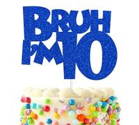 Bruh I'm 10 Cake Topper, It's My Birthday Bro,Cheers to 10 Years/Out Single Digits for Big Brother, Happy 10th Birthday Party, Forniture per bambini e ragazzi, blu glitterato