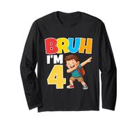 Bruh Im 4 Dabbing 4th Birthday Boy 4 Anni Prescolare Maglia a Manica