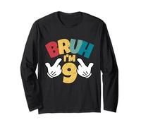 Bruh Im 9 9th Birthday Boy Retro Bambini di Nove Anni Maglia a Manica