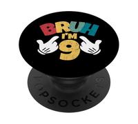 Bruh Im 9 9th Birthday Boy Retro Bambini di nove anni PopSockets PopGrip Adesivo