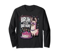 Bruh Its My Birthday Lama Pixel Art Occhiali Retro Maglia a Manica