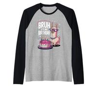 Bruh Its My Birthday Lama Pixel Art Occhiali Retro Maglia con Maniche Raglan