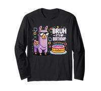 Bruh Plus Compleanno Lama Pixel Art Occhiali Festa Umorismo Maglia a Manica