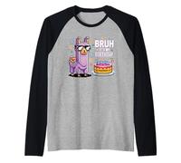 Bruh Plus Compleanno Lama Pixel Art Occhiali Festa Umorismo Maglia con Maniche Raglan