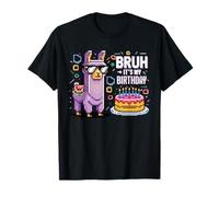 Bruh Plus Compleanno Lama Pixel Art Occhiali Festa Umorismo Maglietta