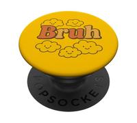 Bruh Retro Bubble Tipografia con Carino Nuvole Sorridenti Meme PopSockets PopGrip Adesivo