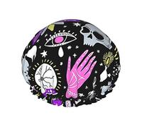 Bruja mágica Brujería Bohemio Dibujo Barco Océano Impreso Gorros de ducha para mujeres Gorros de baño elásticos reutilizables Doble impermeable Sombrero de ducha de baño
