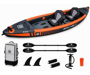BRUNELLI Raptor 440 Kayak Gonfiabile per 2 Persone, Drop-Stitch Kayak da Touring, 10 PSI, 3 Camere d'Aria, Include 2 Pagaie, 2 Sedili, Pompa, Pinne e Borsa per il Trasporto